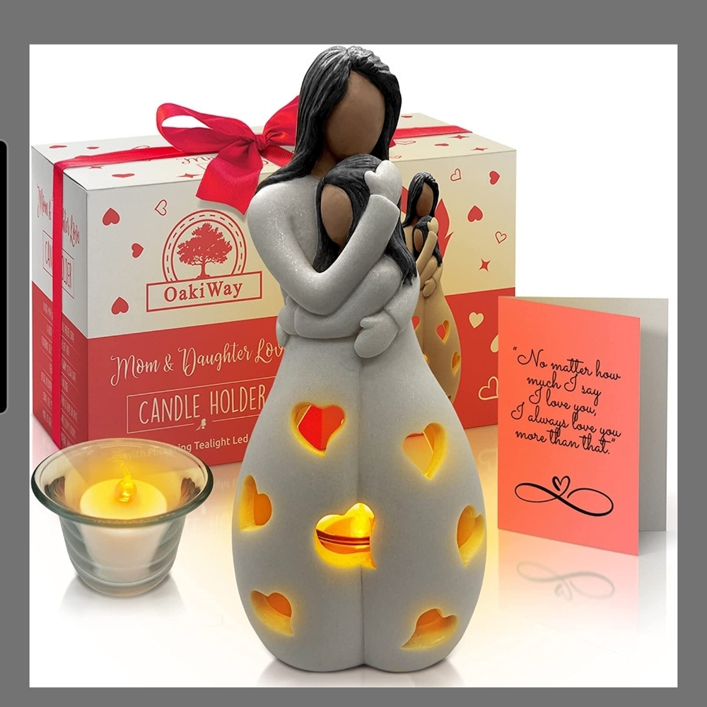 Gray Mother and Daughter Candle Holder